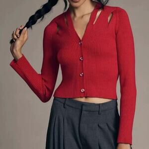 Red ribbed cardigan with cut out